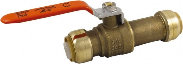 SharkBite - 3/4 x 3/4" Pipe, Standard Port, Brass Standard Ball Valve - Inline - Two Way Flow, Push-to-Connect x Push-to-Connect Ends, Steel Handle, 200 WOG - Exact Tooling