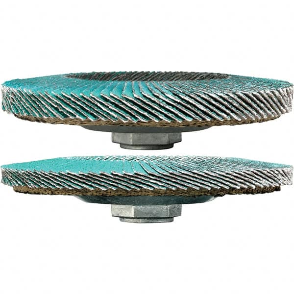 3M - 40 Grit, 4-1/2" Disc Diam, 5/8-11 Center Hole, Type 29 Zirconia Alumina Flap Disc - 13,300 Max RPM, Cloth Backing, Arbor Attaching System, Coated - Exact Tooling