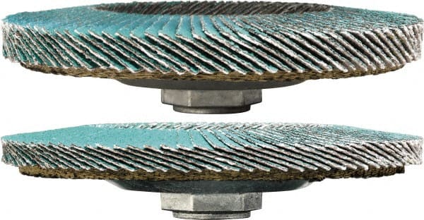 3M - 36 Grit, 4-1/2" Disc Diam, 7/8" Center Hole, Type 29 Zirconia Alumina Flap Disc - 13,300 Max RPM, Cloth Backing, Arbor Attaching System, Coated - Exact Tooling