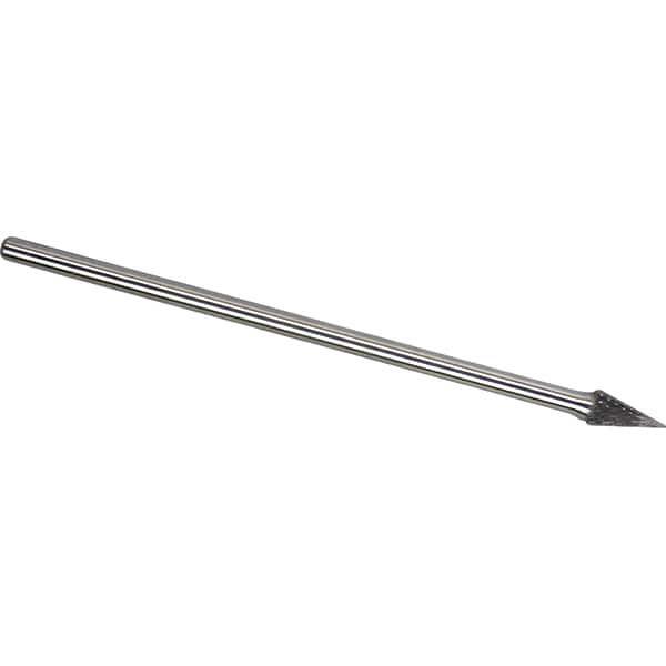 Made in USA - 3/8" Cut Diam, 1/4" Shank Diam, Cone Head Double Cut Burr - Carbide, 5/8" LOC, 6-5/8" OAL - Exact Tooling