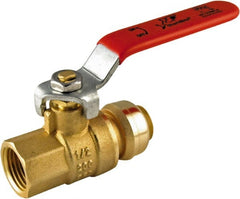 SharkBite - 1/2 x 1/2" Pipe, Standard Port, Brass Valve Female Connector Ball Valve - Inline - Two Way Flow, Push-to-Connect x FNPT Ends, Steel Handle, 200 WOG - Exact Tooling