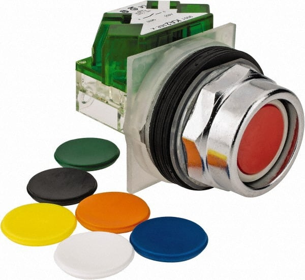 Schneider Electric - 30mm Mount Hole, Recessed, Pushbutton Switch with Contact Block - Octagon, Multicolor Pushbutton, Momentary (MO) - Exact Tooling