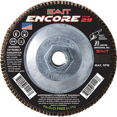 Sait - 80 Grit, 7" Disc Diam, 5/8-11 Center Hole, Type 27 Zirconia Alumina Flap Disc - 8,500 Max RPM, Fiberglass Backing, Arbor Attaching System, Coated - Exact Tooling