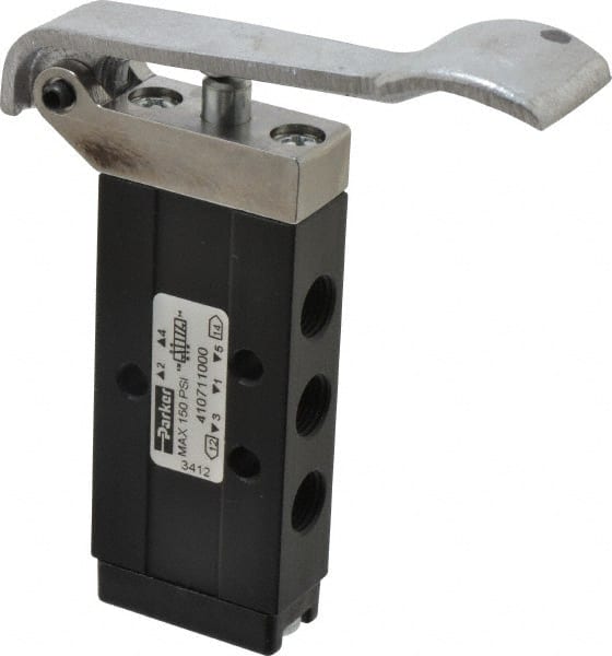 Parker - 0.20 CV Rate, 1/8" NPT Inlet Direct Air 2 Mechanical Spool Valve - 150 Max psi, H, Lever Spring Return - Exact Tooling