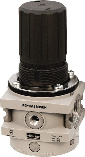 Parker - 1 NPT Port, 550 CFM, Aluminum Hi-Flow Regulator - 0 to 232 psi Range, 254 Max psi Supply Pressure, 1/4" Gauge Port Thread, 3-1/2" Wide x 7.2" High - Exact Tooling