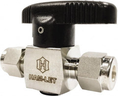 Ham-Let - 3/8" Pipe, 3,000 psi WOG Rating, 316/316L Stainless Steel, Inline, One Way Instrumentation Plug Valve - Wedge Handle, Compression x Compression End Connections, Reinforced PTFE Seal - Exact Tooling