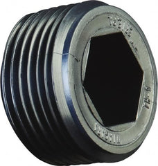 Caplugs - Round Head with Hex Socket, Threaded Plug - 3/8" Long, High-Density Polyethylene, Black - Exact Tooling