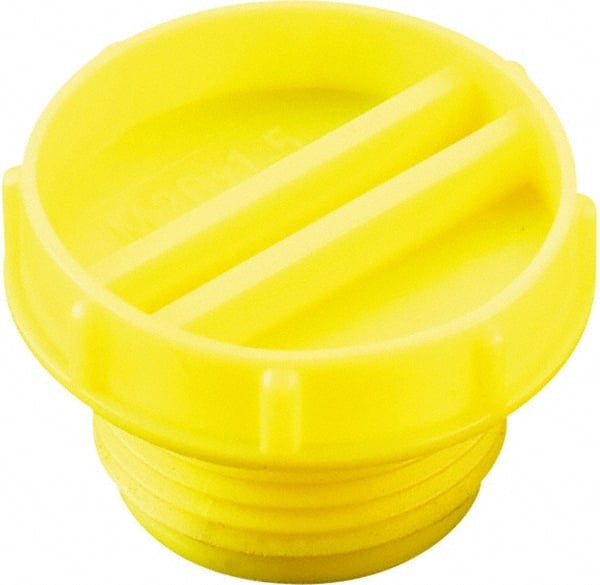 Caplugs - Serrated Round Head with Slot, Threaded Plug - 23.11mm OD, Low-Density Polyethylene, Yellow - Exact Tooling