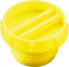 Caplugs - Serrated Round Head with Slot, Threaded Plug - 23.11mm OD, Low-Density Polyethylene, Yellow - Exact Tooling