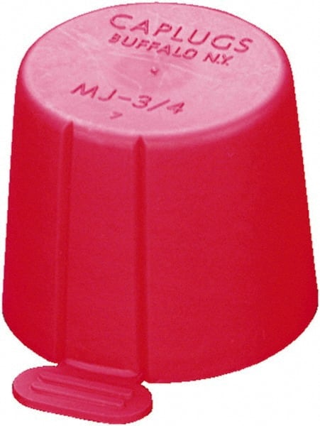 Caplugs - 1.106" ID, Round Head, Tapered, Tear-Tab Cap - 1-9/64" Long, Low-Density Polyethylene, Red - Exact Tooling