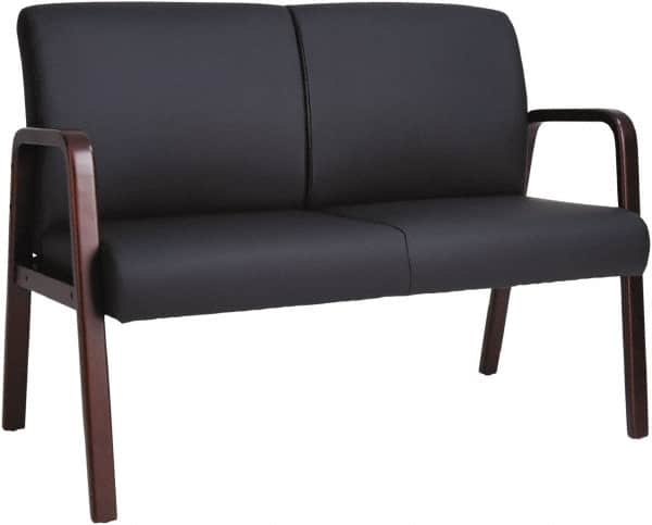 ALERA - 33" High Reception Lounge Chair - 44" Wide x 26-1/8" Deep, Leather Seat, Black & Mahogany - Exact Tooling