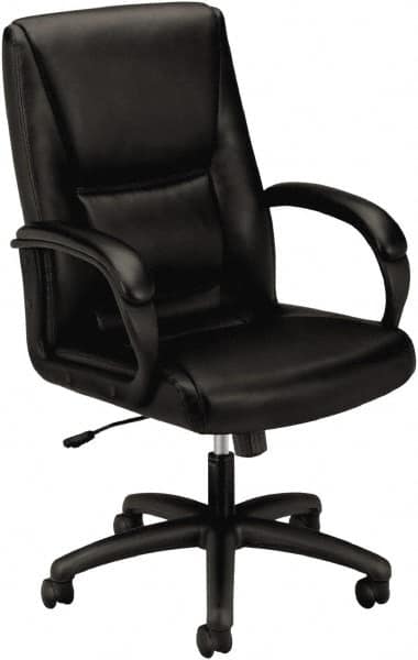 Basyx - 45" High Executive Mid Back Chair - 25" Wide x 39-1/4" Deep, Leather Seat, Black - Exact Tooling