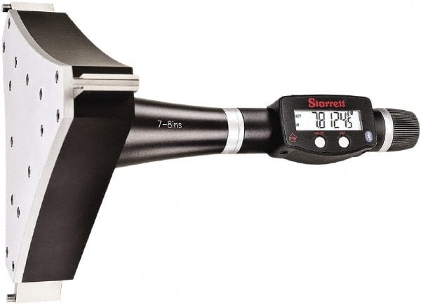 Starrett - 7" to 8", IP67, Carbide Face Electronic Inside Micrometer - 0.00005" Resolution, 0.0003" Accuracy, 4-1/2" Gage Depth - Exact Tooling