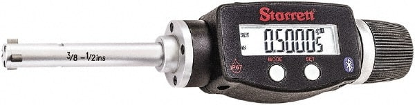 Starrett - 3/8" to 1/2", IP67, Carbide Face Electronic Inside Micrometer - 0.00005" Resolution, 0.00015" Accuracy, 2-1/4" Gage Depth - Exact Tooling