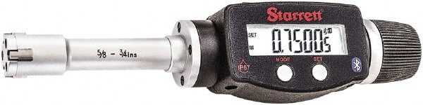 Starrett - 5/8" to 3/4", IP67, Carbide Face Electronic Inside Micrometer - 0.00005" Resolution, 0.00015" Accuracy, 2-3/8" Gage Depth - Exact Tooling