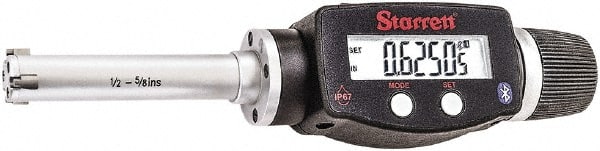 Starrett - 1/2" to 5/8", IP67, Carbide Face Electronic Inside Micrometer - 0.00005" Resolution, 0.00015" Accuracy, 2-3/8" Gage Depth - Exact Tooling