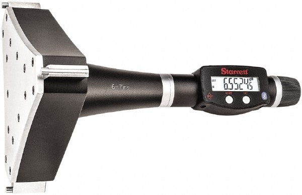 Starrett - 6" to 7", IP67, Carbide Face Electronic Inside Micrometer - 0.00005" Resolution, 0.0003" Accuracy, 4-1/2" Gage Depth - Exact Tooling
