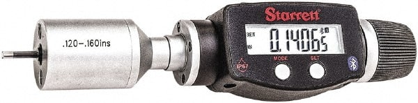 Starrett - 0.12" to 0.16", IP67, Carbide Face Electronic Inside Micrometer - 0.00005" Resolution, 0.00015" Accuracy, 15/32" Gage Depth - Exact Tooling