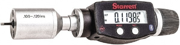 Starrett - 0.1" to 0.12", IP67, Carbide Face Electronic Inside Micrometer - 0.00005" Resolution, 0.00015" Accuracy, 3/8" Gage Depth - Exact Tooling