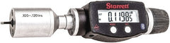 Starrett - 0.1" to 0.12", IP67, Carbide Face Electronic Inside Micrometer - 0.00005" Resolution, 0.00015" Accuracy, 3/8" Gage Depth - Exact Tooling