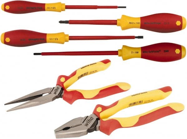 Wiha - 6 Piece Insulated Plier Set - Comes in Vinyl Pouch - Exact Tooling