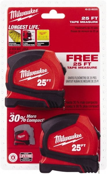 Milwaukee Tool - 25' x 1" Tape Measure - 1/16" Graduation - Exact Tooling