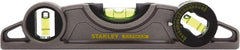 Stanley - Magnetic 9" Long 3 Vial Torpedo Level - ABS Plastic, Silver, 1 45°, 1 Level & 1 Plumb Vials - Exact Tooling