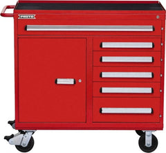 Proto - 6 Drawer Steel Tool Roller Cabinet - 45" Wide x 42-1/2" High x 21-3/8" Deep, Ball Bearing Drawer Slides, Red - Exact Tooling