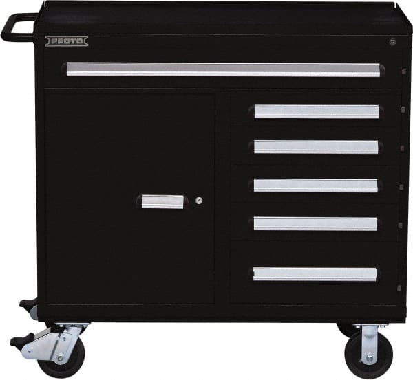 Proto - 6 Drawer Steel Tool Roller Cabinet - 45" Wide x 42-1/2" High x 21-3/8" Deep, Ball Bearing Drawer Slides, Black - Exact Tooling