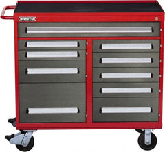 Proto - 10 Drawer Steel Tool Roller Cabinet - 45" Wide x 42-1/2" High x 21-3/8" Deep, Ball Bearing Drawer Slides, Safety Red/Gray - Exact Tooling
