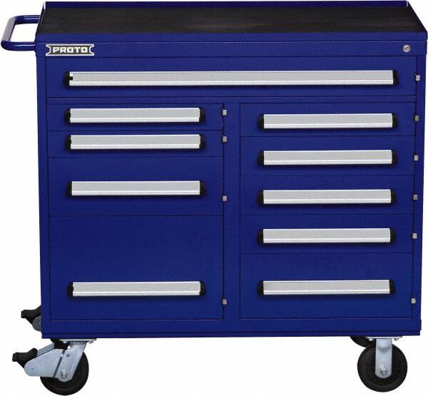 Proto - 10 Drawer Steel Tool Roller Cabinet - 45" Wide x 42-1/2" High x 21-3/8" Deep, Ball Bearing Drawer Slides, Blue - Exact Tooling