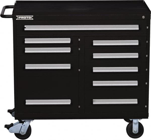 Proto - 10 Drawer Steel Tool Roller Cabinet - 45" Wide x 42-1/2" High x 21-3/8" Deep, Ball Bearing Drawer Slides, Black - Exact Tooling