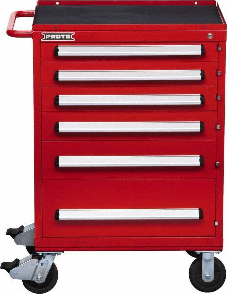 Proto - 6 Drawer Steel Tool Roller Cabinet - 30" Wide x 42-1/2" High x 21-3/8" Deep, Ball Bearing Drawer Slides, Red - Exact Tooling