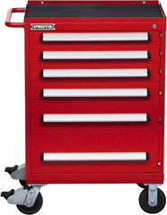 Proto - 6 Drawer Steel Tool Roller Cabinet - 30" Wide x 42-1/2" High x 21-3/8" Deep, Ball Bearing Drawer Slides, Red - Exact Tooling
