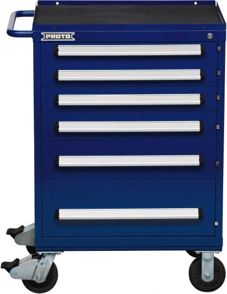 Proto - 6 Drawer Steel Tool Roller Cabinet - 30" Wide x 42-1/2" High x 21-3/8" Deep, Ball Bearing Drawer Slides, Blue - Exact Tooling