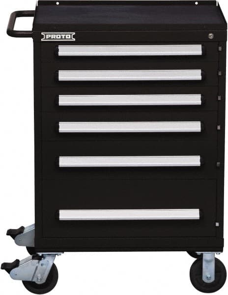 Proto - 6 Drawer Steel Tool Roller Cabinet - 30" Wide x 42-1/2" High x 21-3/8" Deep, Ball Bearing Drawer Slides, Black - Exact Tooling