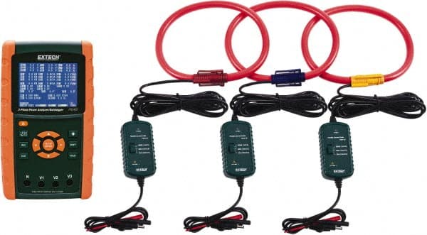 Extech - 3 Phase, 600 VAC, 0.01 to 3,000 Amp Capability, 45 to 65 Hz Calibration, LCD Display Power Meter - 0.5 Current Accuracy, 0.5 Voltage Accuracy - Exact Tooling