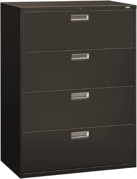 Hon - 42" Wide x 53-1/4" High x 19-1/4" Deep, 4 Drawer Lateral File - Steel, Charcoal - Exact Tooling