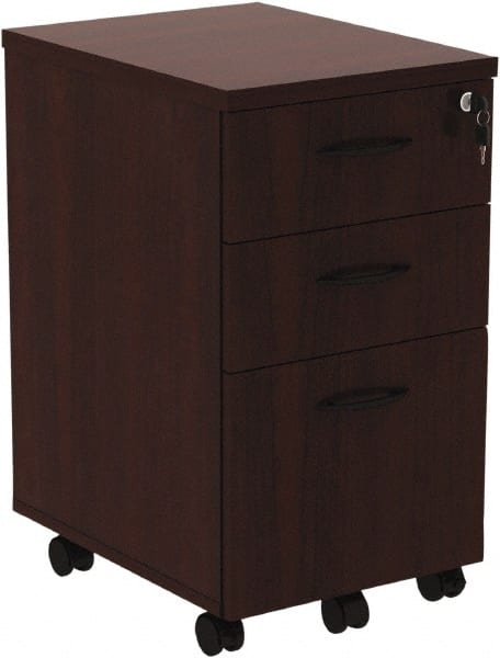 ALERA - 15.88" Wide x 28.38" High x 20-1/2" Deep, 3 Drawer Pedestal - Woodgrain Laminate, Mahogany - Exact Tooling