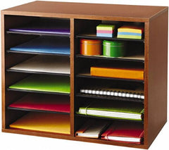 Safco - 19-1/2" Wide x 16" High x 12" Deep Fiberboard, Hardboard & Laminated Compressed Wood Document Organizer - 12 Compartments, Cherry, 9" Wide x 2-3/8" High x 11-1/2" Deep Compartment - Exact Tooling