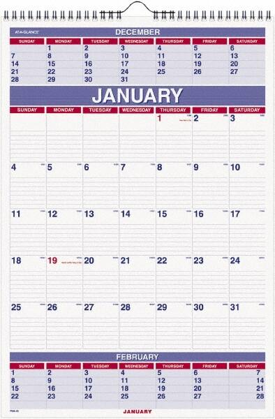 AT-A-GLANCE - 12 Sheet, 8-3/4 x 10", Wall Calendar - White - Exact Tooling