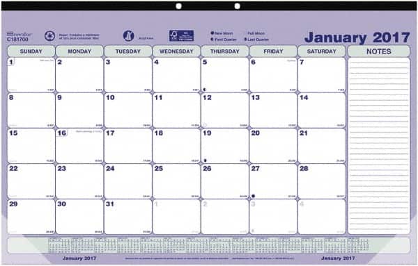 Brownline - 12 Sheet, 6-7/8 x 8-3/4", Desk Pad Calendar - Blue, White & Green - Exact Tooling