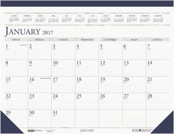 House of Doolittle - 12 Sheet, 8-1/2 x 11", Desk Pad Calendar - White & Blue - Exact Tooling