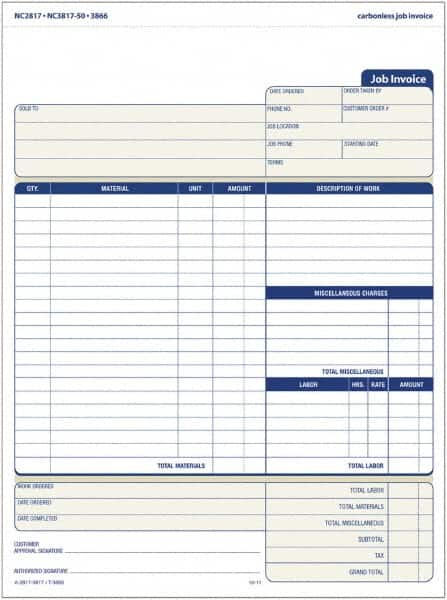 TOPS - 50 Sheet, 4-1/4 x 5-1/2", Invoice Book - Blue & White - Exact Tooling