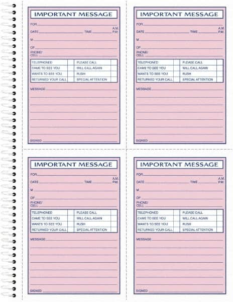 TOPS - 400 Sheet, 8-1/2 x 11-3/4", Telephone Message Book - Pink - Exact Tooling