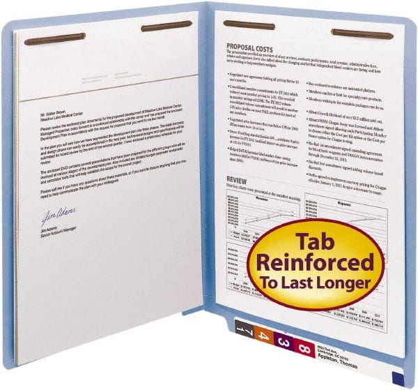 SMEAD - 8-1/2 x 11", Letter Size, Blue, File Folders with End Tab - 11 Point Stock, Straight Tab Cut Location - Exact Tooling