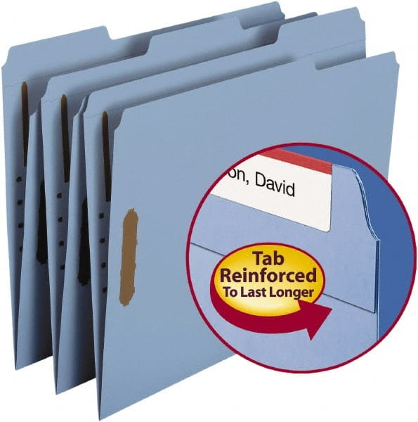 SMEAD - 8-1/2 x 11", Letter Size, Blue, File Folders with Top Tab - 11 Point Stock, Assorted Tab Cut Location - Exact Tooling
