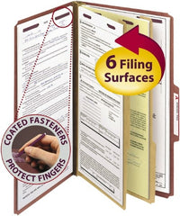 SMEAD - 9-1/2 x 14-1/2", Legal, Red, Classification Folders with Top Tab Fastener - 25 Point Stock, Right of Center Tab Cut Location - Exact Tooling
