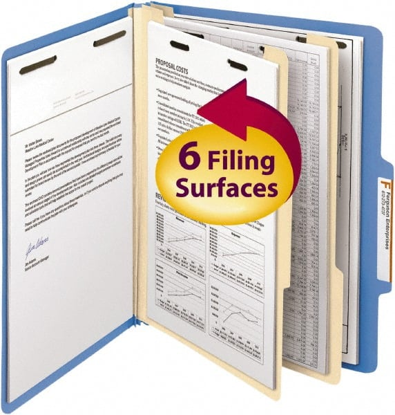 SMEAD - 8-1/2 x 11", Letter Size, Blue, Classification Folders with Top Tab Fastener - 14 Point Stock, Right of Center Tab Cut Location - Exact Tooling