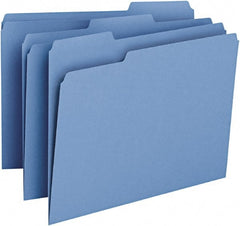 SMEAD - 8-1/2 x 11", Letter Size, Blue, File Folders with Top Tab - 11 Point Stock, Assorted Tab Cut Location - Exact Tooling
